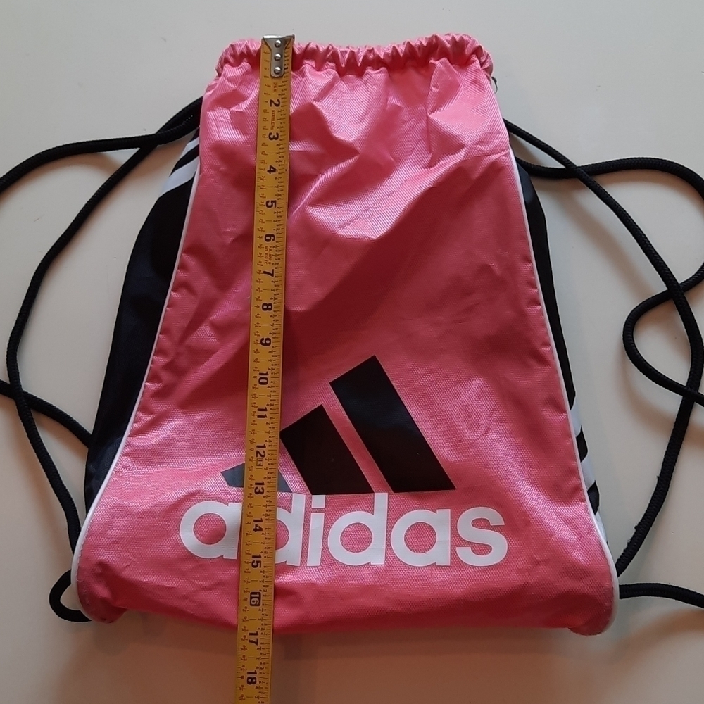 Adidas Pink Black Drawstring Gym Sack Backpack Sport Training Bag - Picture 3 of 10